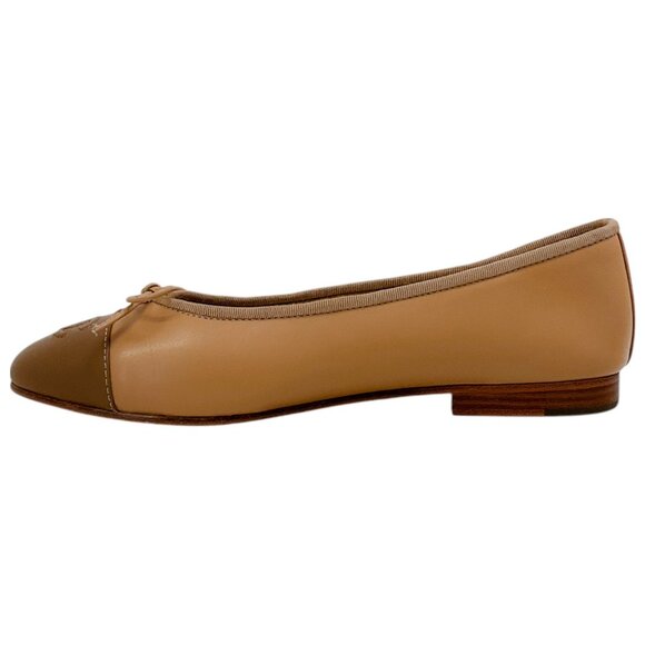 Chanel Beige Leather Classic Cap Toe Ballet Flats - Picture 3 of 6